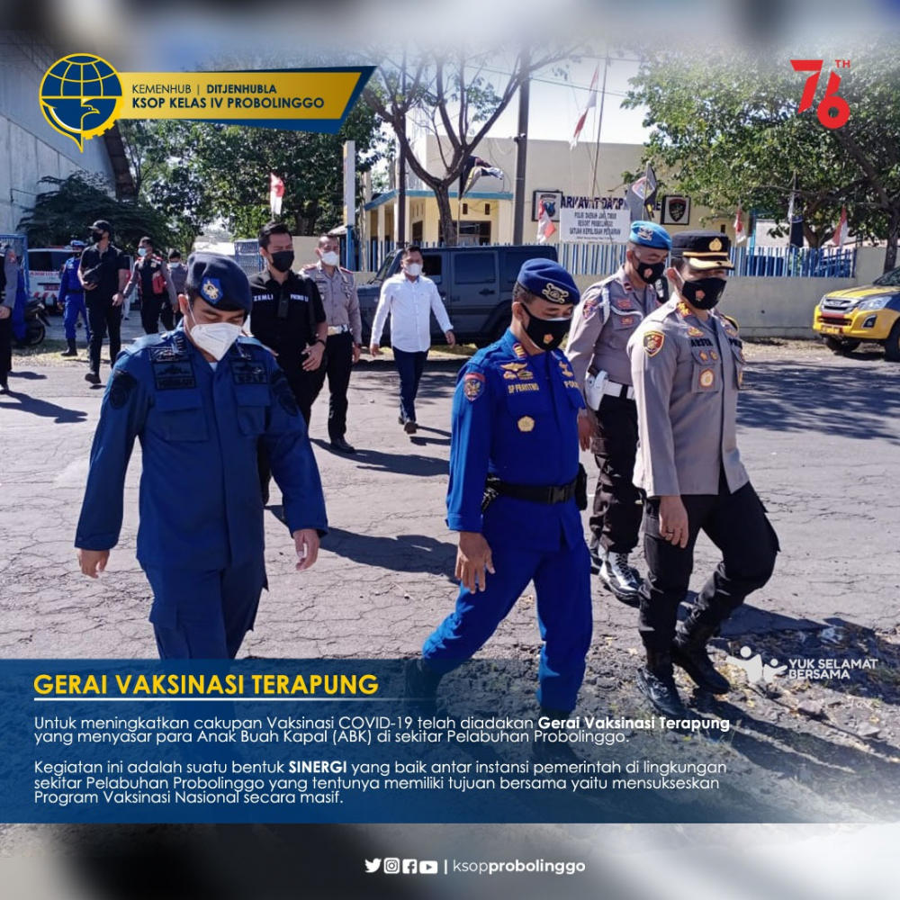 PERLANCAR PROGRAM VAKSINASI NASIONAL, KSOP KELAS IV PROBOLINGGO TURUT  SERTA DALAM GERAI VAKSINASI TERAPUNG DI WILAYAH PELABUHAN TANJUNG TEMBAGA PROBOLINGGO