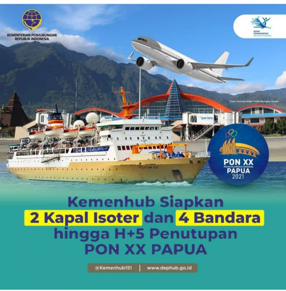 Kemenhub Siapkan 2 Kapal Isoter dan 4 Bandara Hingga H+5 Penutupan PON XX Papua