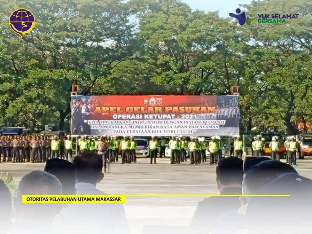Kantor Otoritas Pelabuhan Utama Makassar, diwakili oleh Kepala Bidang Lalu Lintas, Operasi dan Usaha Kepelabuhanan, Capt. M Hasan Basri mengikuti Apel Gelar Pasukan dalam rangka operasi Kepolisian terpusat Ketupat-2021 Pengamanan Hari Raya Idul Fitri 1442