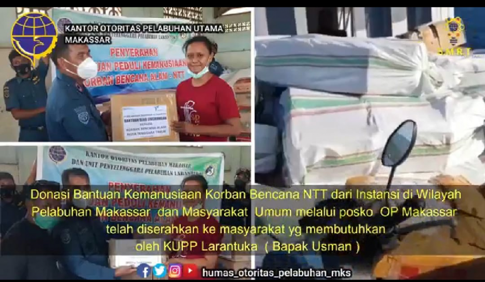 NTT, 6 Mei 2021-- Donasi kemanusiaan korban bencana NTT dari Instansi di Wilayah Pelabuhan Makassar dan masyarakat umum yang dibawa melalui KM. Sabuk Nusantara 85 telah diserahkan kepada masyarakat korban bencana yang membutuhkan.