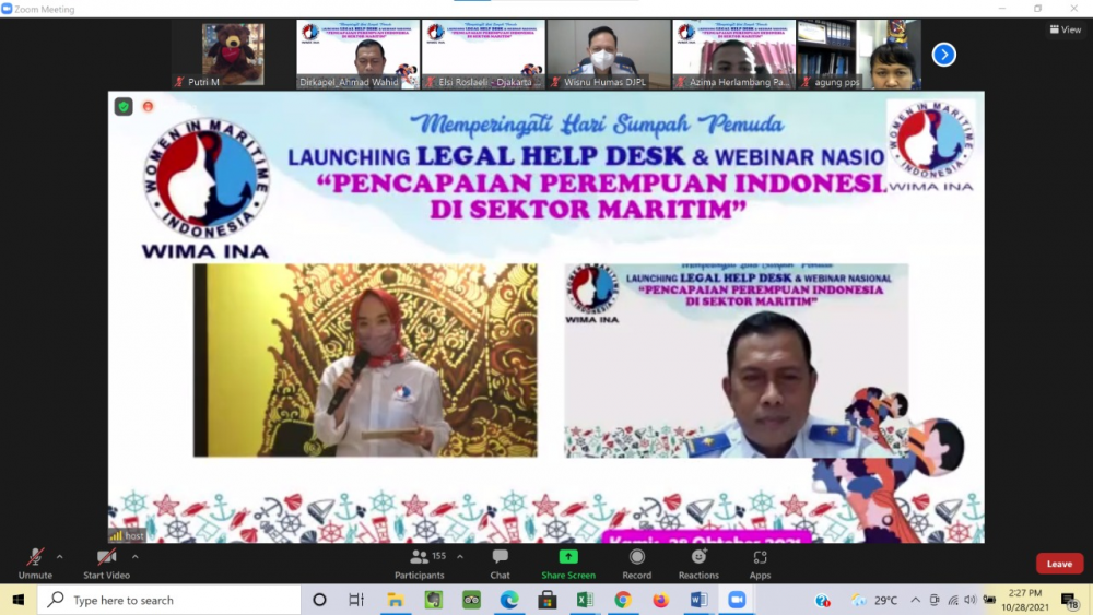 PERINGATI SUMPAH PEMUDA, WIMA INA LUNCURKAN LEGAL HELP DESK PADA WEBINAR “PENCAPAIAN PEREMPUAN INDONESIA DI SEKTOR MARITIM”