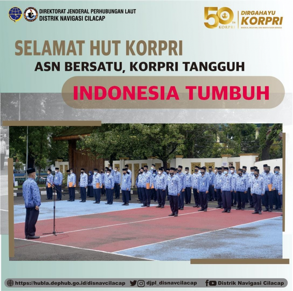Upacara Peringatan Hari Ulang Tahun KORPRI ke 50 di Lingkungan Kantor Distrik Navigasi Kelas III Cilacap