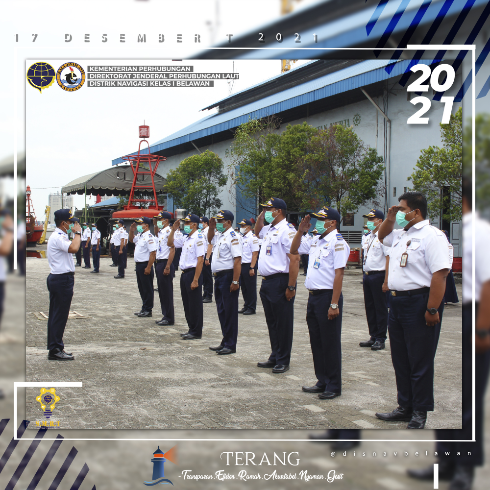 DISTRIK NAVIGASI KELAS I BELAWAN GELAR APEL SIAGA PASTIKAN KESIAPAN PETUGAS JAGA POSKO ANGKUTAN LAUT DALAM RANGKA NATAL 2021 DAN TAHUN BARU TAHUN 2022