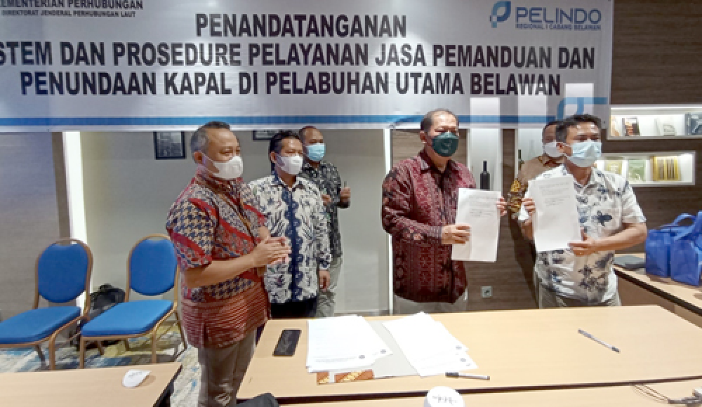 PENANDATANGANAN SISTEM DAN PROSEDUR PELAYANAN JASA PEMANDUAN DAN PENUNDAAN KAPAL DI PELABUHAN BELAWAN