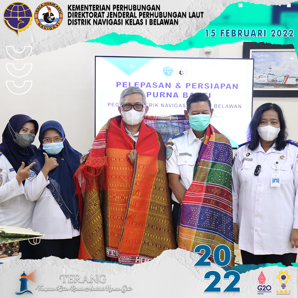 KEGIATAN APEL PENYEMATAN PANGKAT PENGABDIAN DAN PELEPASAN SERTA PERSIAPAN PURNA BAKTI DI LINGKUNGAN DISTRIK NAVIGASI KELAS I BELAWAN