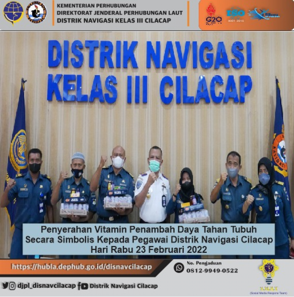 Penyerahan Vitamin Penambah Daya Tahan Tubuh Kepada Pegawai Distrik Navigasi Kelas III Cilacap, Secara Simbolis ( 23/02/2022)