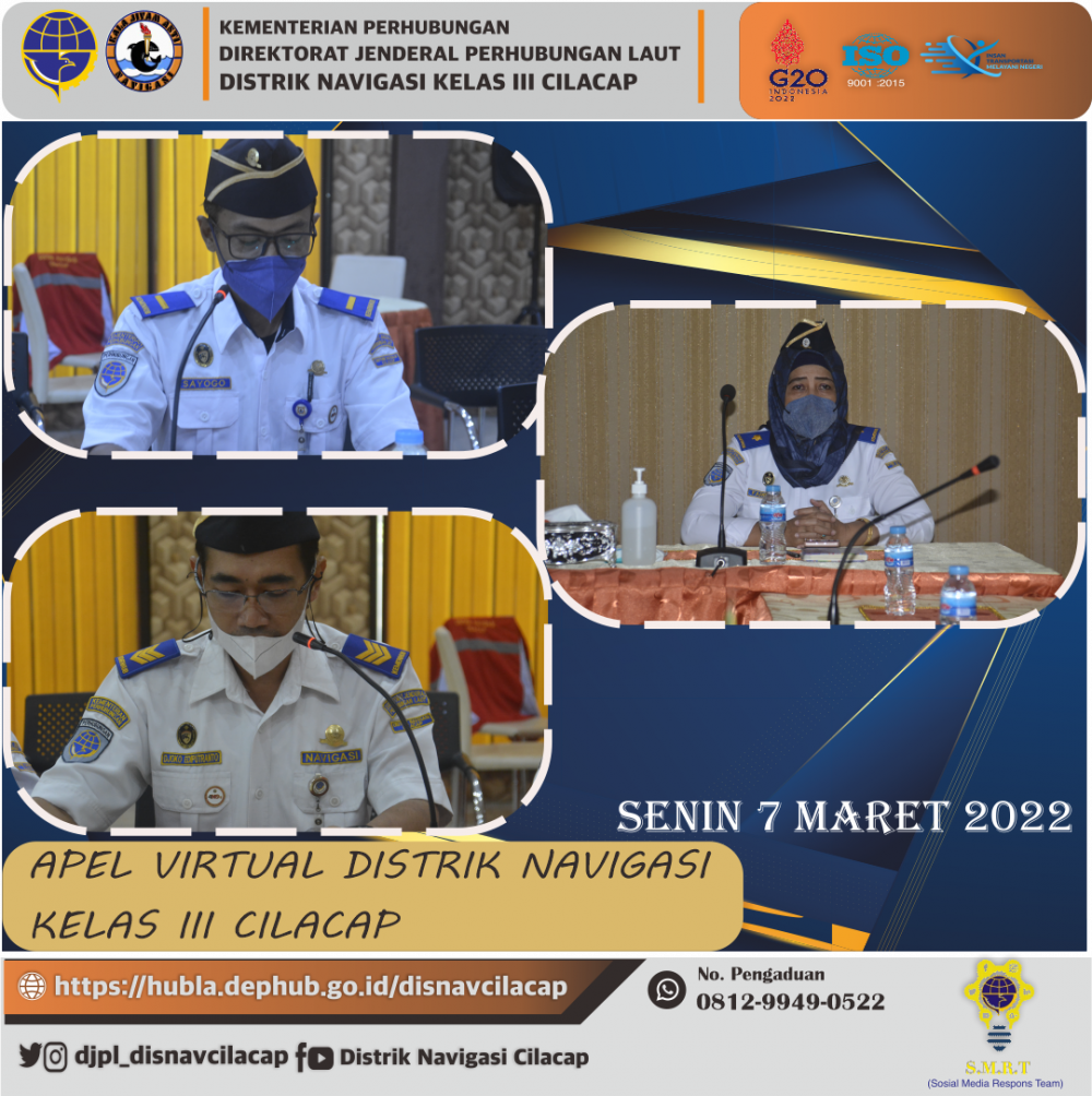 Apel Pagi Secara Virtual Pegawai Distrik Navigasi Cilacap, Hari Senin tanggal 7 Maret 2022
