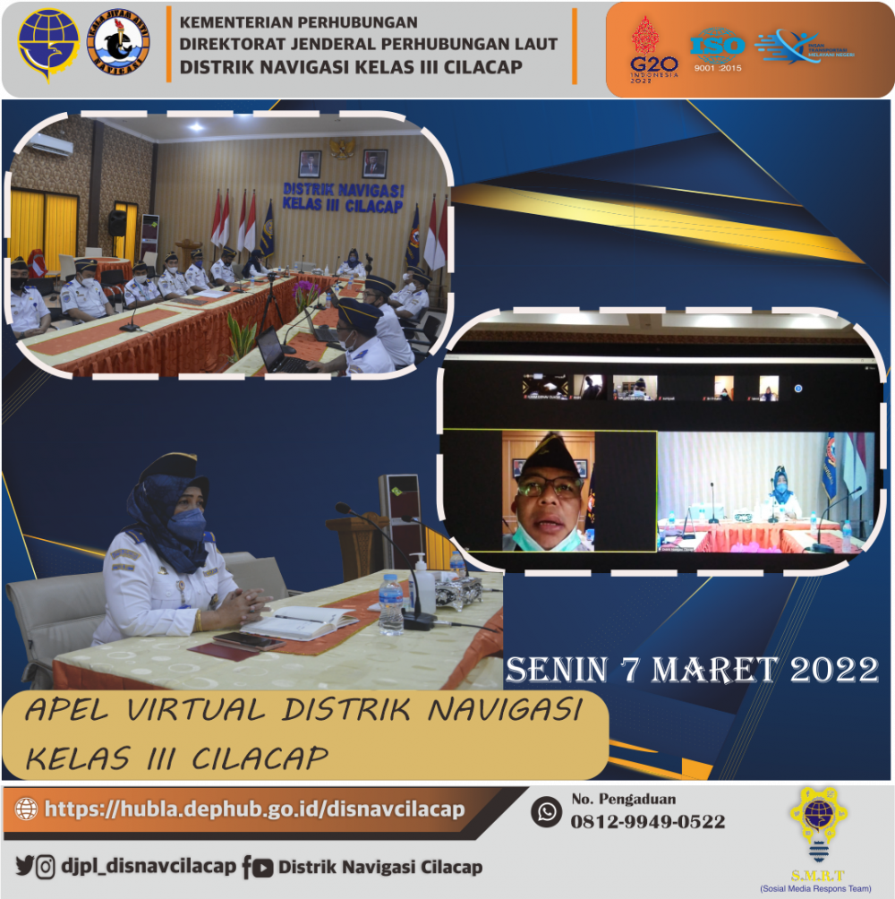 Apel Pagi Secara Virtual Pegawai Distrik Navigasi Cilacap, Hari Senin tanggal 7 Maret 2022