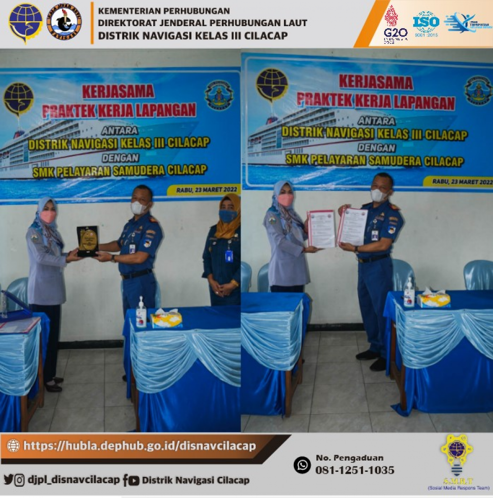 Penandatanganan Perjanjian Kerja Sama (PKS) Antara Distrik Navigasi Kelas III Cilacap Dengan SMK Pelayaran Samudera Cilacap, Rabu 23 Maret 2022