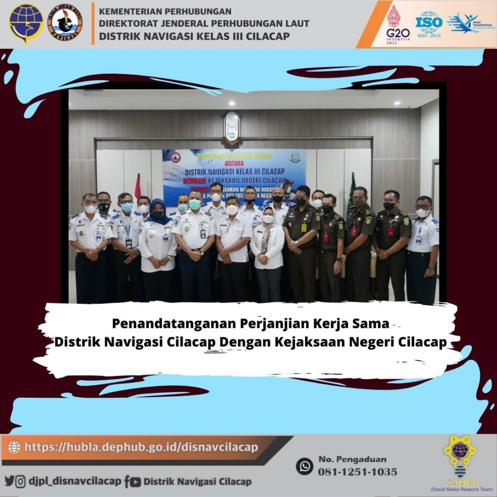 Penandatanganan Perjanjian Kerja Sama Distrik Navigasi Cilacap Dengan Kejaksaan Negeri Cilacap, Senin 28 Maret 2022
