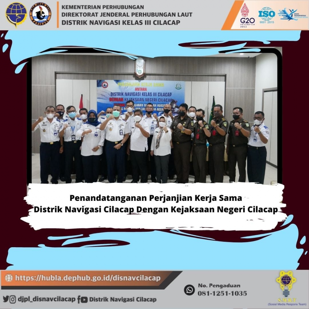 Penandatanganan Perjanjian Kerja Sama Distrik Navigasi Cilacap Dengan Kejaksaan Negeri Cilacap, Senin 28 Maret 2022