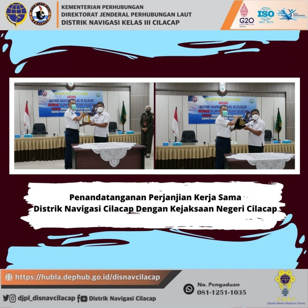 Penandatanganan Perjanjian Kerja Sama Distrik Navigasi Cilacap Dengan Kejaksaan Negeri Cilacap, Senin 28 Maret 2022