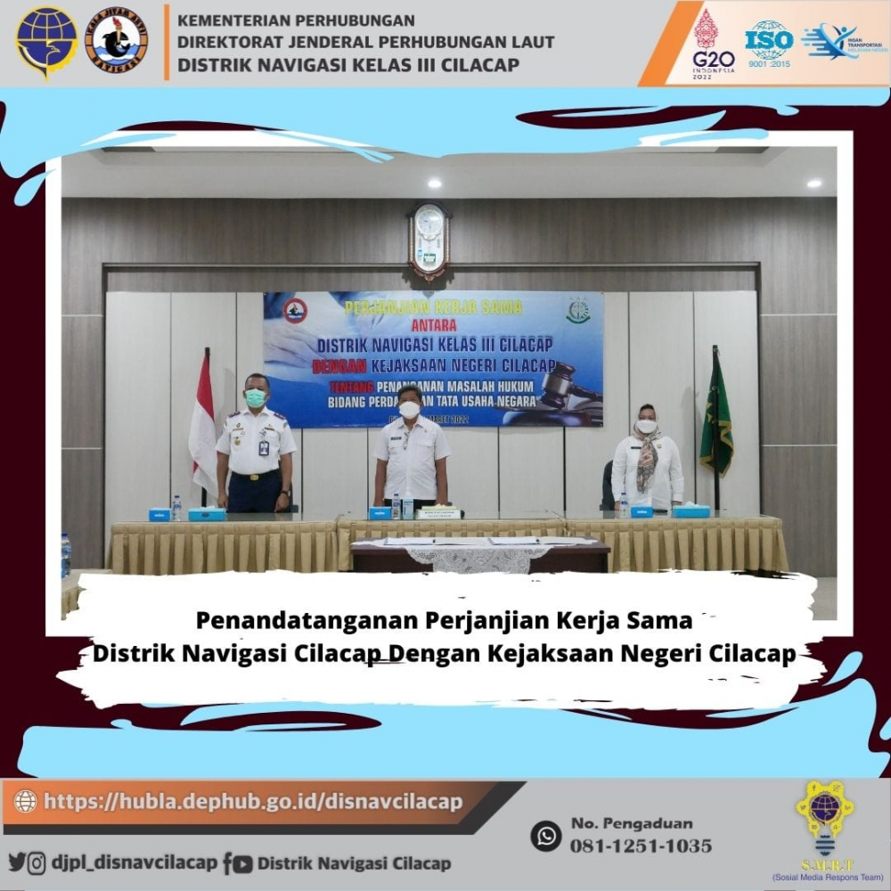 Penandatanganan Perjanjian Kerja Sama Distrik Navigasi Cilacap Dengan Kejaksaan Negeri Cilacap, Senin 28 Maret 2022
