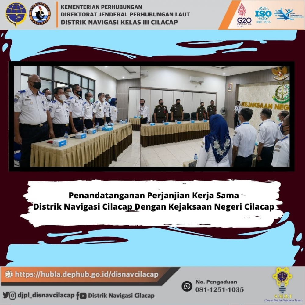 Penandatanganan Perjanjian Kerja Sama Distrik Navigasi Cilacap Dengan Kejaksaan Negeri Cilacap, Senin 28 Maret 2022