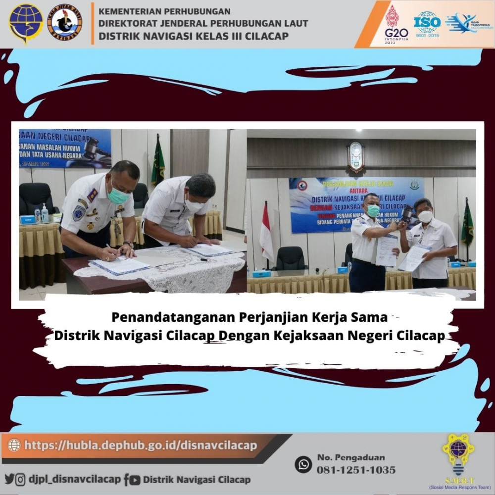 Penandatanganan Perjanjian Kerja Sama Distrik Navigasi Cilacap Dengan Kejaksaan Negeri Cilacap, Senin 28 Maret 2022