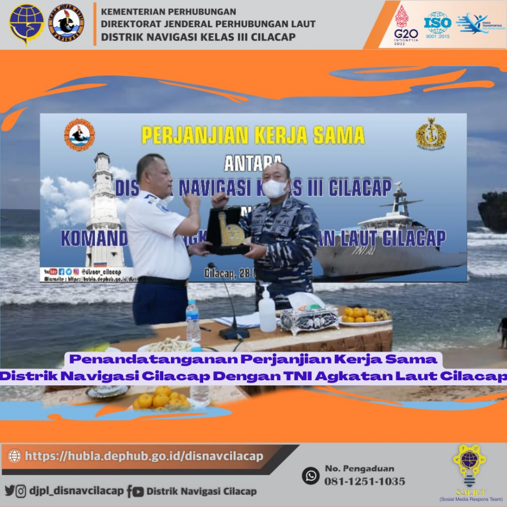 Penandatanganan Perjanjian Kerja Sama Distrik Navigasi Cilacap Dengan LANTAMAL Cilacap Tahun 2022