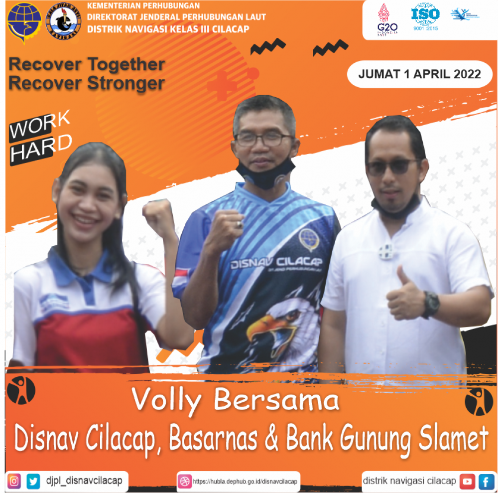 Tingkatkan Persahabatan, Distrik Navigasi Cilacap, Badan SAR Nasional Cilacap Dan Bank Gunung Slamet Gelar Olahraga Bersama Bola Voli (Hari Jum’at, 01 April 2022)