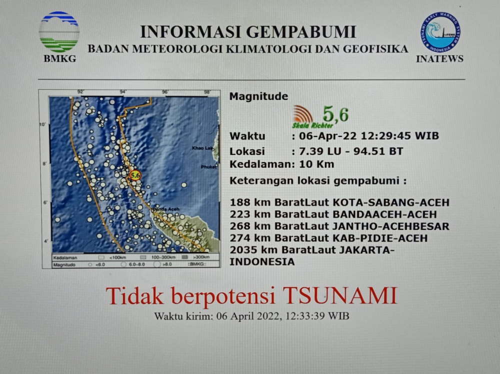 Info Gempa di 188 km Barat Laut KOTA-SABANG-ACEH
