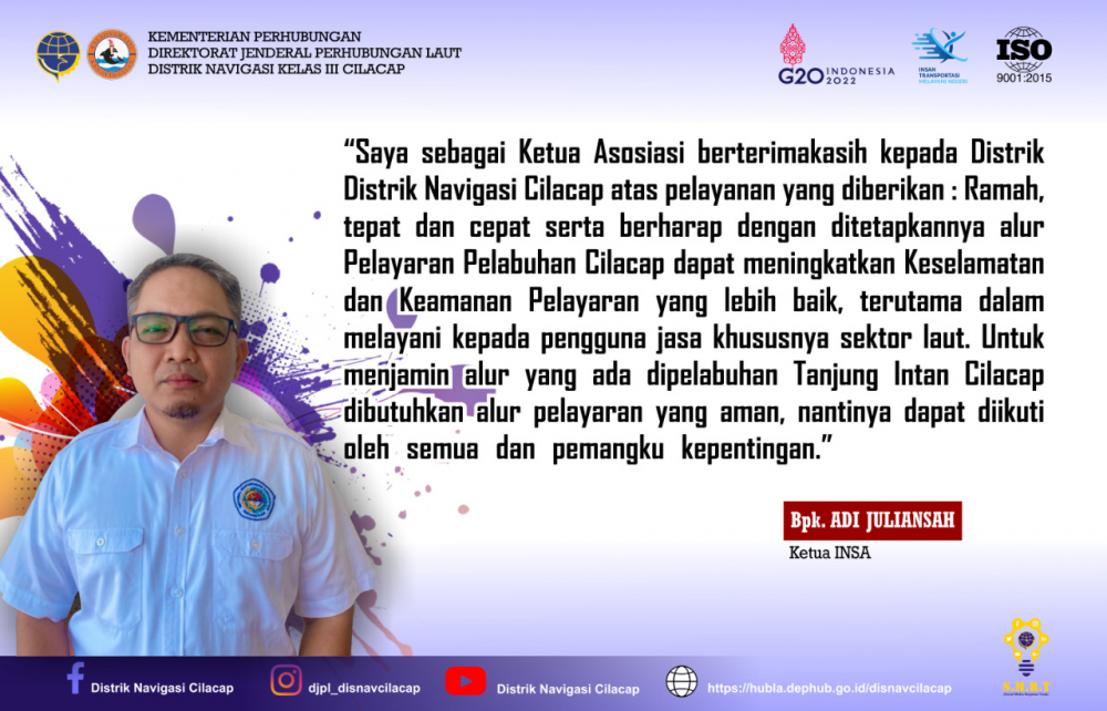 Testimoni kepada Distrik Navigasi Cilacap dari Bapak Adi Juliansah Ketua INSA