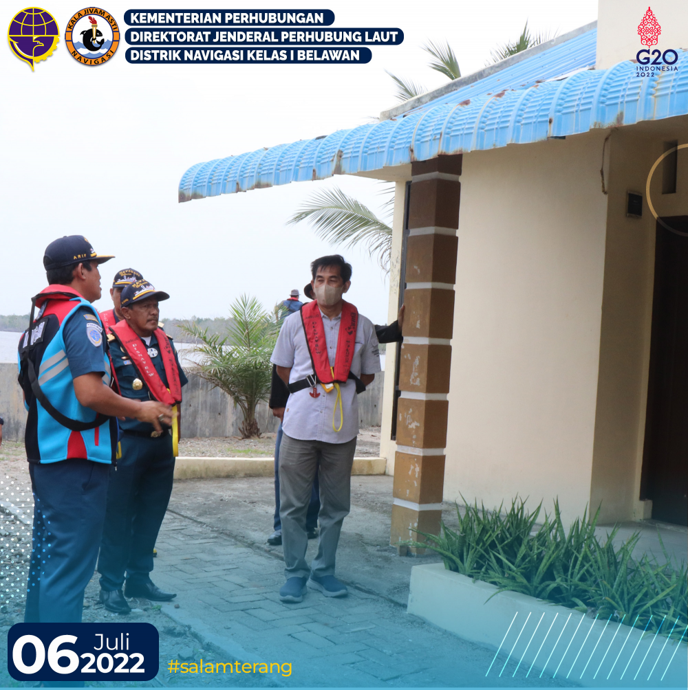 Kepala Distrik Navigasi Kelas I Belawan Bapak Arif Muljanto S.T, M.T. beserta Tim melakukan Kegiatan Monitoring dan Evaluasi kehandalan sarana bantu navigasi pelayaran (SBNP) Menara Suar Nipah Larangan