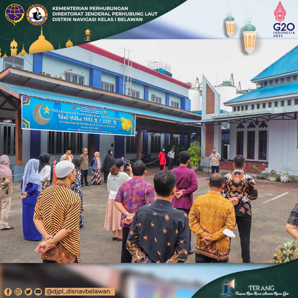 Pelaksanaan Penyembelihan Hewan Qurban Idul Adha 1443 H / 2022 M dI Lingkungan Distrik Navigasi Kelas I Belawan