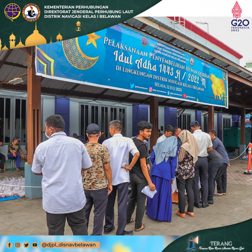 Pelaksanaan Penyembelihan Hewan Qurban Idul Adha 1443 H / 2022 M dI Lingkungan Distrik Navigasi Kelas I Belawan