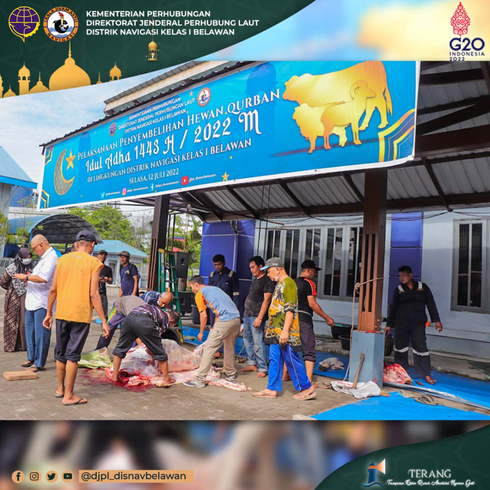 Pelaksanaan Penyembelihan Hewan Qurban Idul Adha 1443 H / 2022 M dI Lingkungan Distrik Navigasi Kelas I Belawan