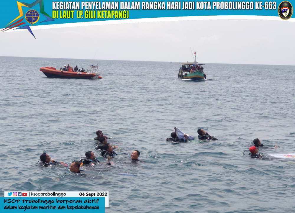 Dalam Rangka Hari Jadi Kota Probolinggo dan Peringatan Harhubnas 2022, KSOP Kelas IV Probolinggo Bersama Forkopimda Kota Probolinggo Gelar Penyelaman Bersama