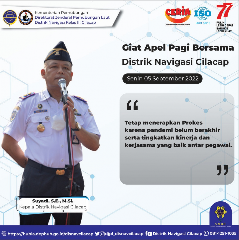 Apel Pagi Distrik Navigasi Cilacap, Senin 05 September 2022