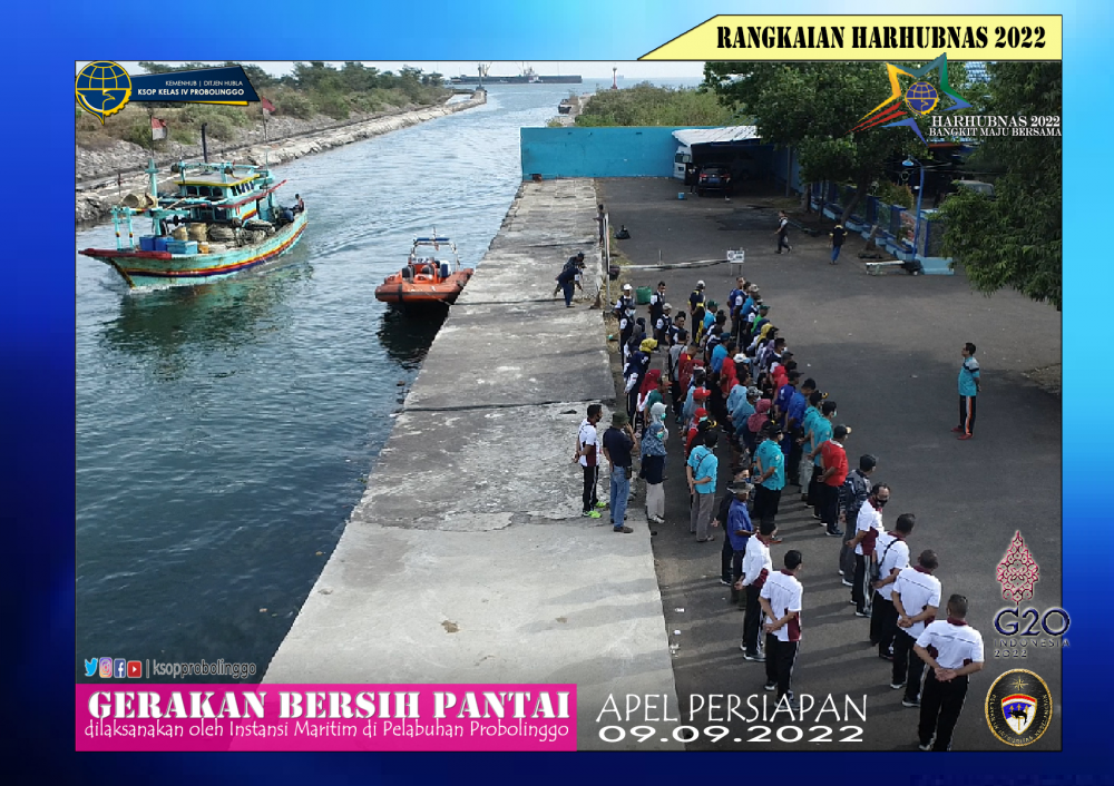 HARHUBNAS 2022 DI PELABUHAN PROBOLINGGO, KSOP PROBOLINGGO MENGADAKAN GERAKAN BERSIH PANTAI BERSAMA INSTANSI MARITIM