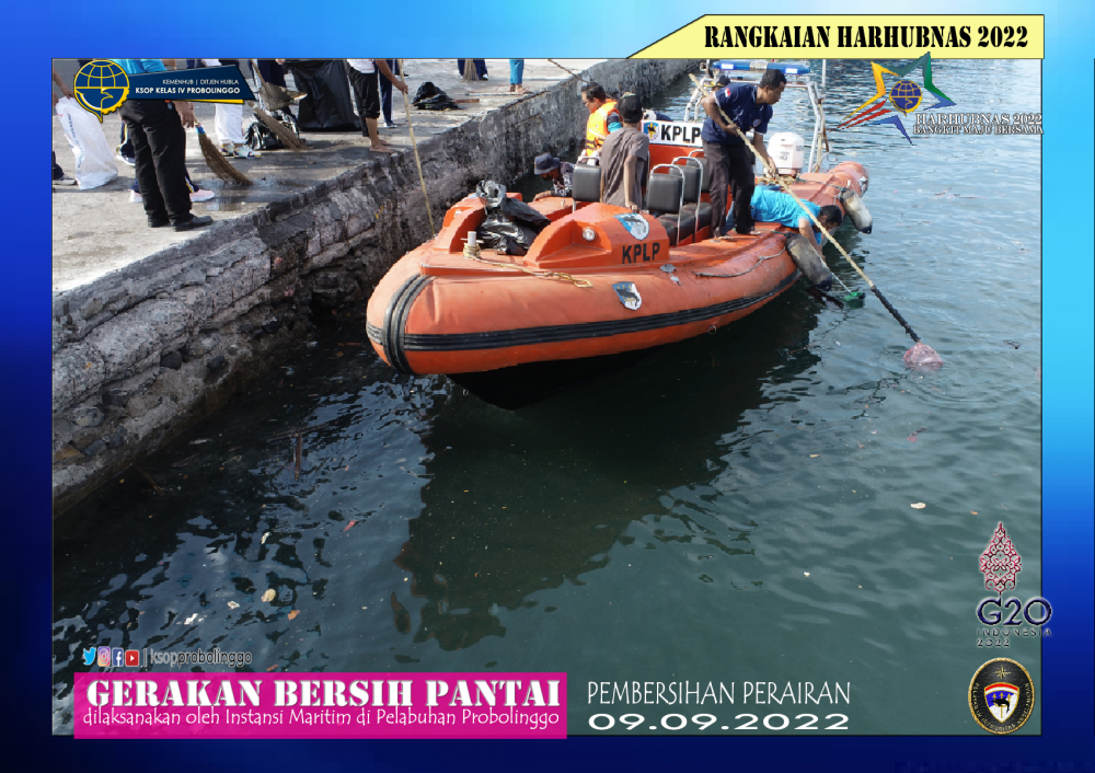 HARHUBNAS 2022 DI PELABUHAN PROBOLINGGO, KSOP PROBOLINGGO MENGADAKAN GERAKAN BERSIH PANTAI BERSAMA INSTANSI MARITIM