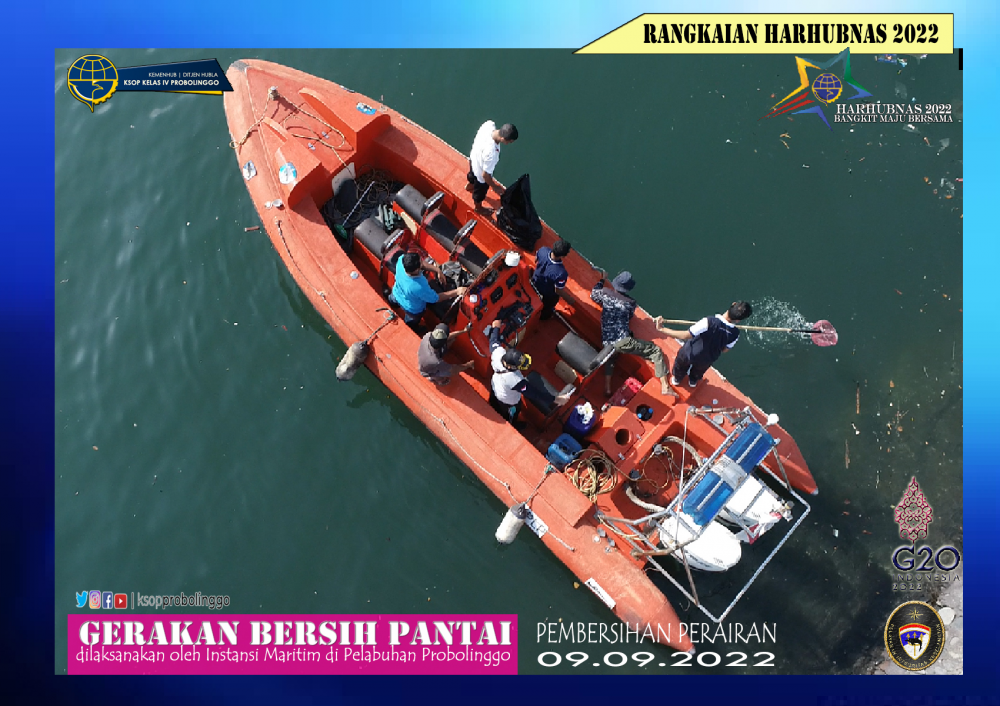 HARHUBNAS 2022 DI PELABUHAN PROBOLINGGO, KSOP PROBOLINGGO MENGADAKAN GERAKAN BERSIH PANTAI BERSAMA INSTANSI MARITIM