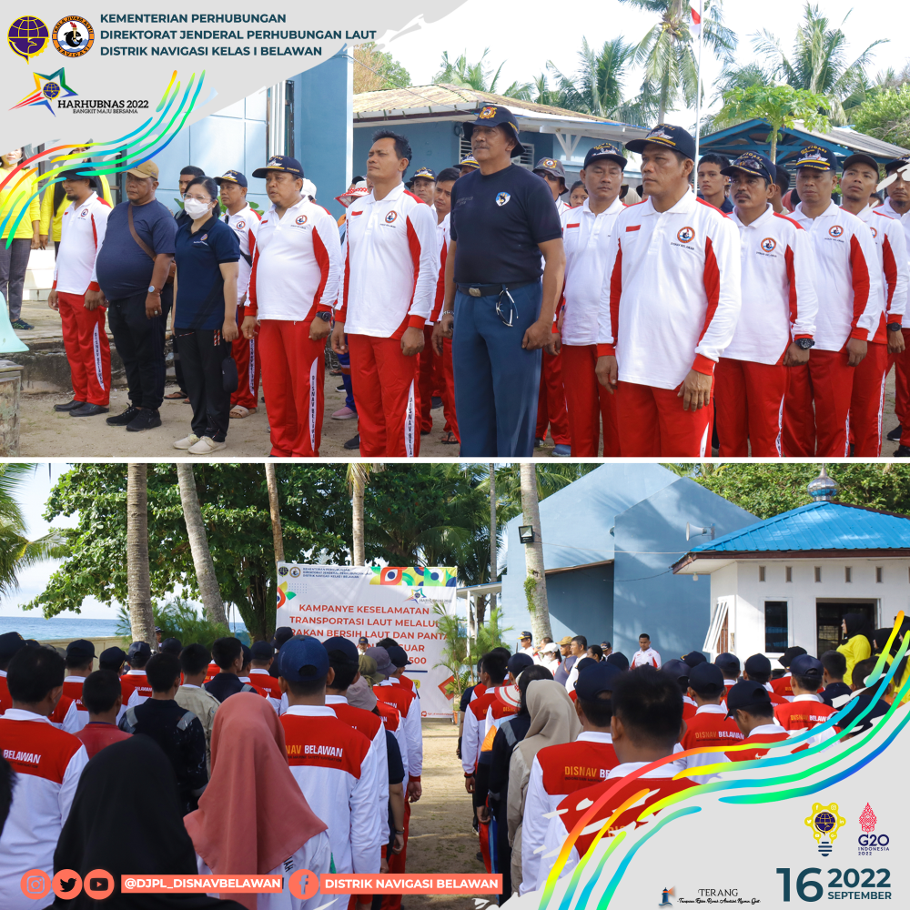 SAMBUT HARHUBNAS 2022, DISTRIK NAVIGASI KELAS I BELAWAN GELAR GERAKAN BERSIH LAUT DAN PANTAI DI LOKASI MENARA SUAR PULAU PANDANG DSI.500