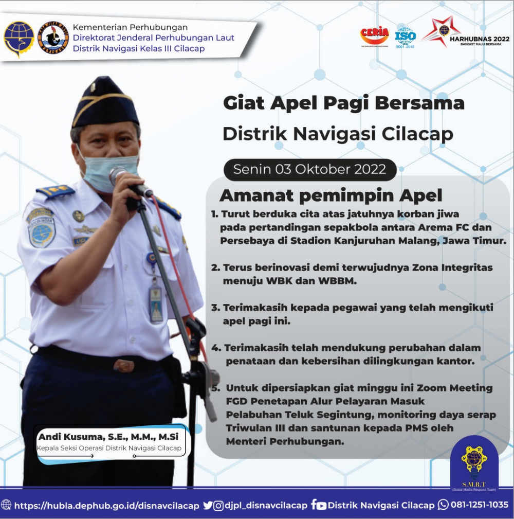 Apel Pagi Pegawai Distrik Navigasi Cilacap
