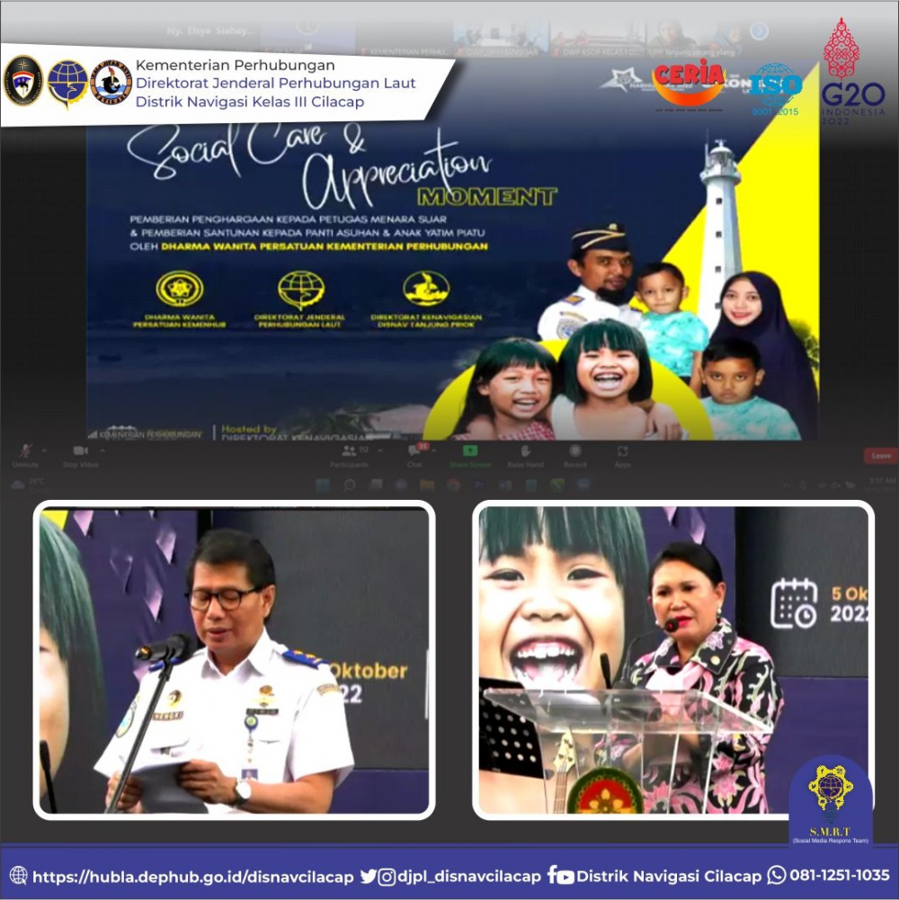 Direktorat Jenderal Perhubungan Laut dan Dharma Wanita Persatuan Kemenhub mengadakan kegiatan sosial yaitu "Social Care & Apreciation Moment" kegiatan pemberian penghargaan kepada petugas Penjaga Menara Suar dan santunan panti asuhan.