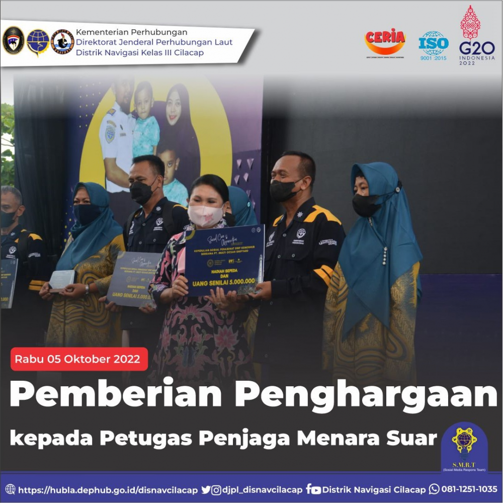 Direktorat Jenderal Perhubungan Laut dan Dharma Wanita Persatuan Kemenhub mengadakan kegiatan sosial yaitu "Social Care & Apreciation Moment" kegiatan pemberian penghargaan kepada petugas Penjaga Menara Suar dan santunan panti asuhan.