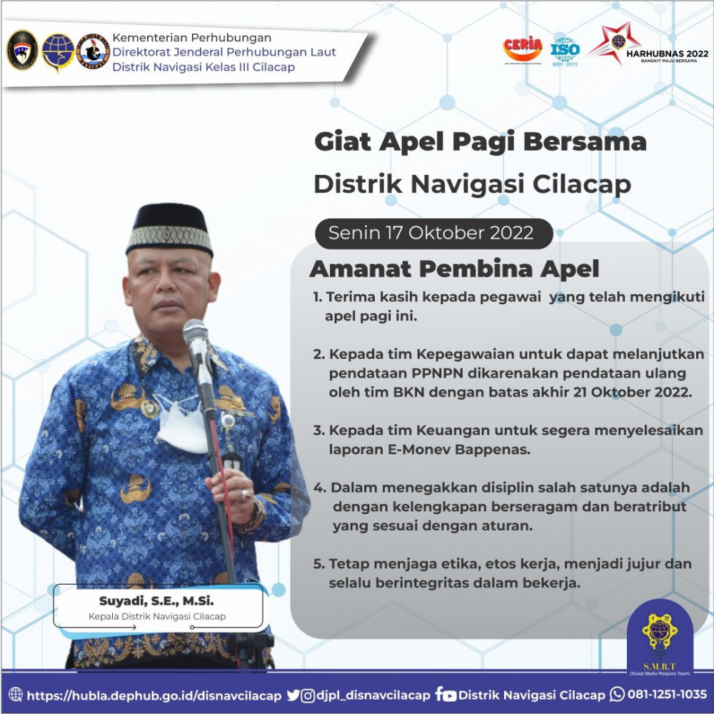 Apel Pagi Pegawai Distrik Navigasi Cilacap