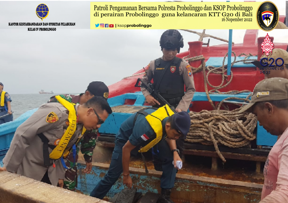 Turut mendukung kelancaran KTT G20 , KSOP Probolinggo bersama Polresta Probolinggo lakukan Pengamanan Laut Probolinggo