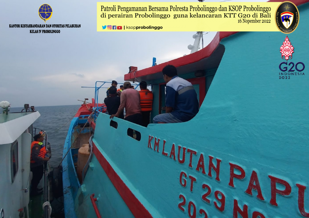 Turut mendukung kelancaran KTT G20 , KSOP Probolinggo bersama Polresta Probolinggo lakukan Pengamanan Laut Probolinggo