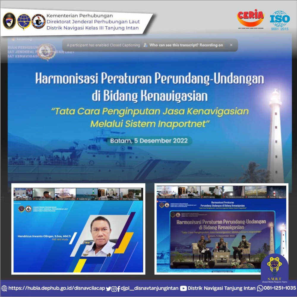Kegiatan Harmonisasi Peraturan Perundang-Undangan di Bidang Kenavigasian tentang Tata Cara Penginputan Jasa Kenavigasian melalui Sistem Inaportnet