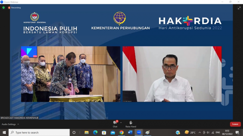 Peringatan Hari Anti Korupsi Menhub: Momentum Tingkatkan Integritas dan Perkuat Budaya Perilaku Anti Korupsi