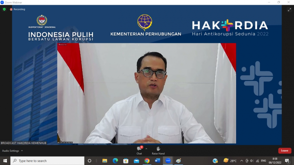 Peringatan Hari Anti Korupsi Menhub: Momentum Tingkatkan Integritas dan Perkuat Budaya Perilaku Anti Korupsi