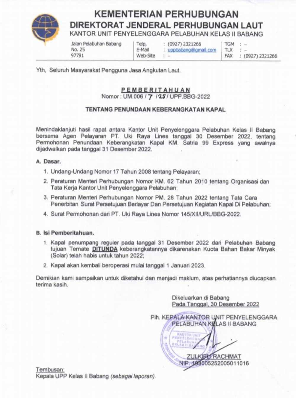 KAPAL REGULER DARI PELABUHAN BABANG TUJUAN TERNATE DITUNDA KEBERANGKATANNYA