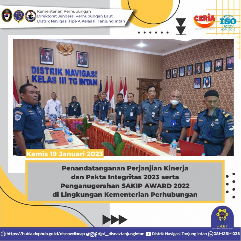 Penandatanganan Perjanjian Kinerja dan Pakta Integritas 2023 serta Penganugerahan SAKIP AWARD 2022 di Lingkungan Kementerian Perhubungan