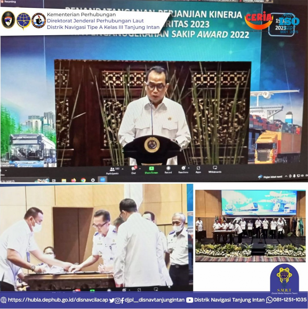 Penandatanganan Perjanjian Kinerja dan Pakta Integritas 2023 serta Penganugerahan SAKIP AWARD 2022 di Lingkungan Kementerian Perhubungan