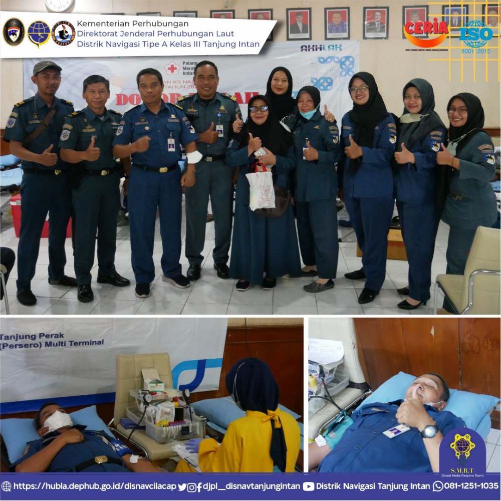 Membangun Kepedulian Sosial Melalui Donor Darah Pegawai Distrik Navigasi Tipe A Kelas III Tanjung Intan Mengikuti Giat Donor Darah Dalam Rangka Bulan K3 Tahun 2023