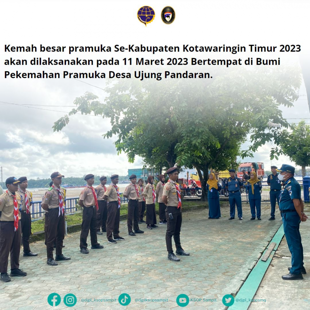 Kepala Kantor KSOP Kelas III Sampit, Capt. Sidrotul Muntaha, M.Si., M.Mar melepas langsung rombongan Satuan Karya Pramuka Bahari Kotim yang akan mengikuti kemah besar pramuka Se-Kabupaten Kotawaringin Timur 2023.