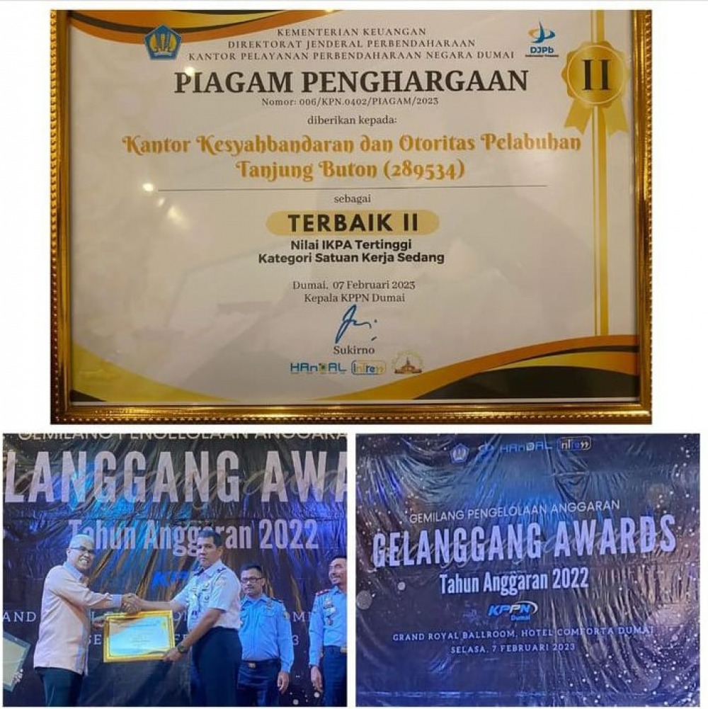 Selasa, 7 Februari 2023 - Piagam Penghargaan dari KPPN Dumai sebagai Terbaik II Nialai IKPA Tertinggi dalam acara " GELANGGANG AWARDS TAHUN 2022"
