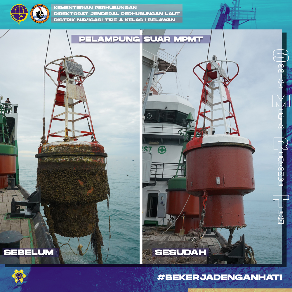 Kegiatan Penggantian Serta Pemeliharaan Pelampung Suar di Alur Pelayaran Pelabuhan Kuala Tanjung