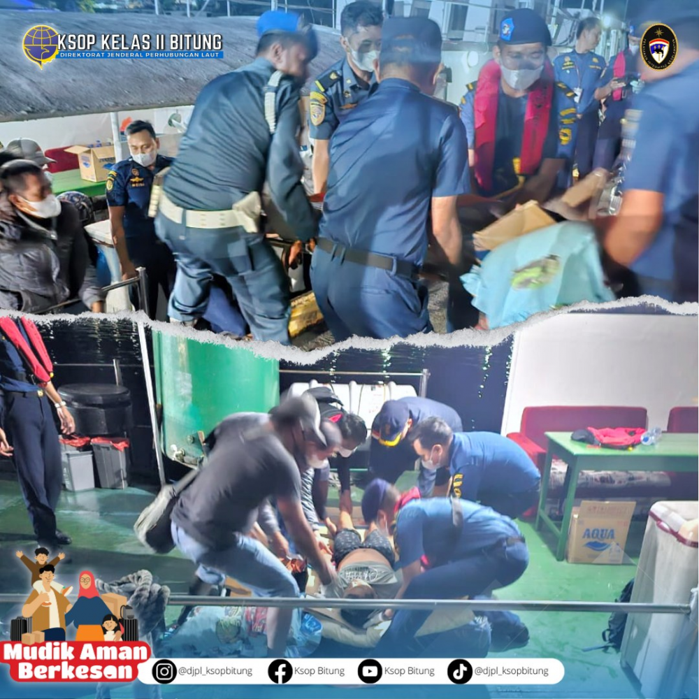 PETUGAS KSOP BITUNG BANTU EVAKUASI AWAK KAPAL YANG SAKIT